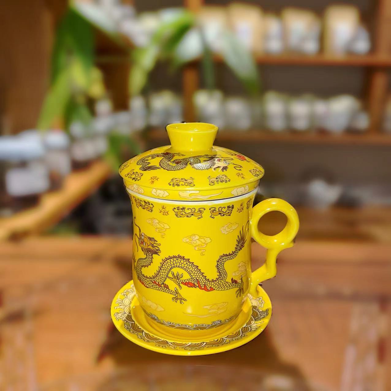 Golden Dragon Porcelain Yellow Cup