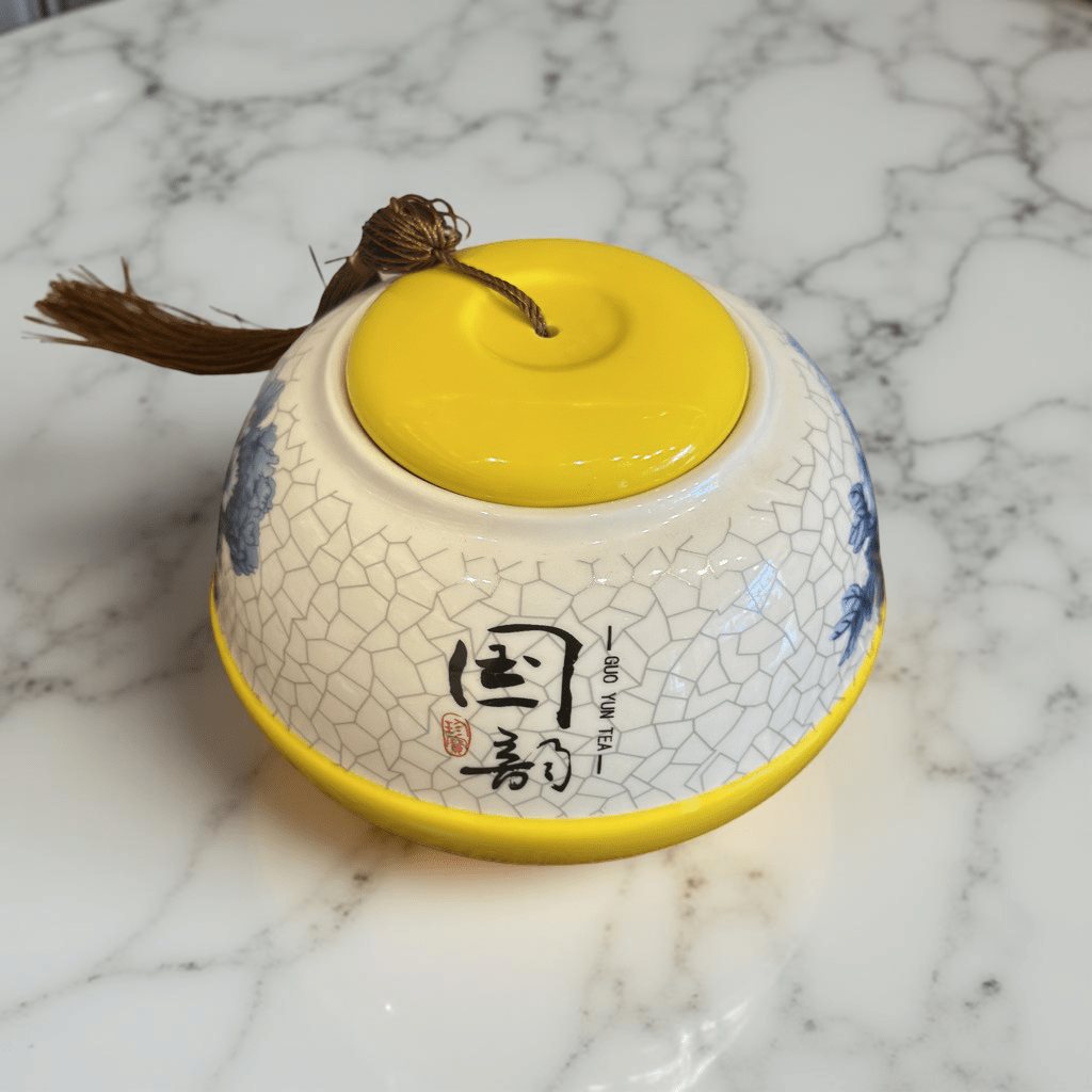 white lily canister set Porcelain Tea Jar – 800ML Airtight Yellow & White Peony Canister