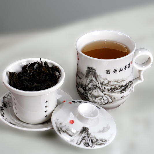 350ml Ceramic Chinese- style Tea  Mug with Infuser, Lid & Saucer