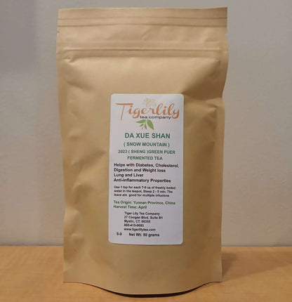 2023 Da Xue Shan Snow Mountain Green Puer Tea – Loose Leaf Sheng Puer by Tigerlily Tea