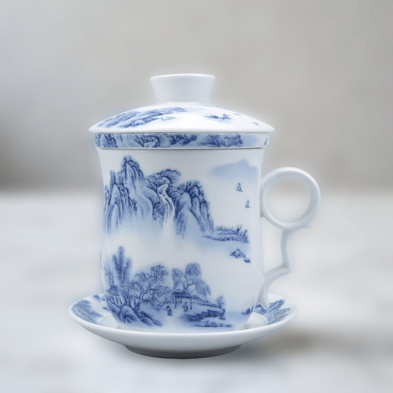 350ml Ceramic Chinese - style Tea Mug with Infuser, Lid & Saucer - Tea Cup - Tiger Lily Tea Co