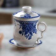 350ml Ceramic Chinese - style Tea Mug with Infuser, Lid & Saucer - Tea Cup - Tiger Lily Tea Co