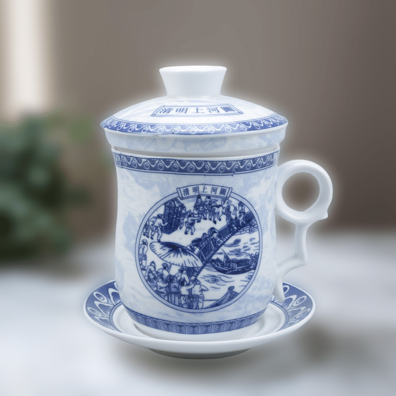 350ml Ceramic Traditional Chinese Tea Mug – with Infuser, Lid & Saucer - Tea Cup - Tiger Lily Tea Co