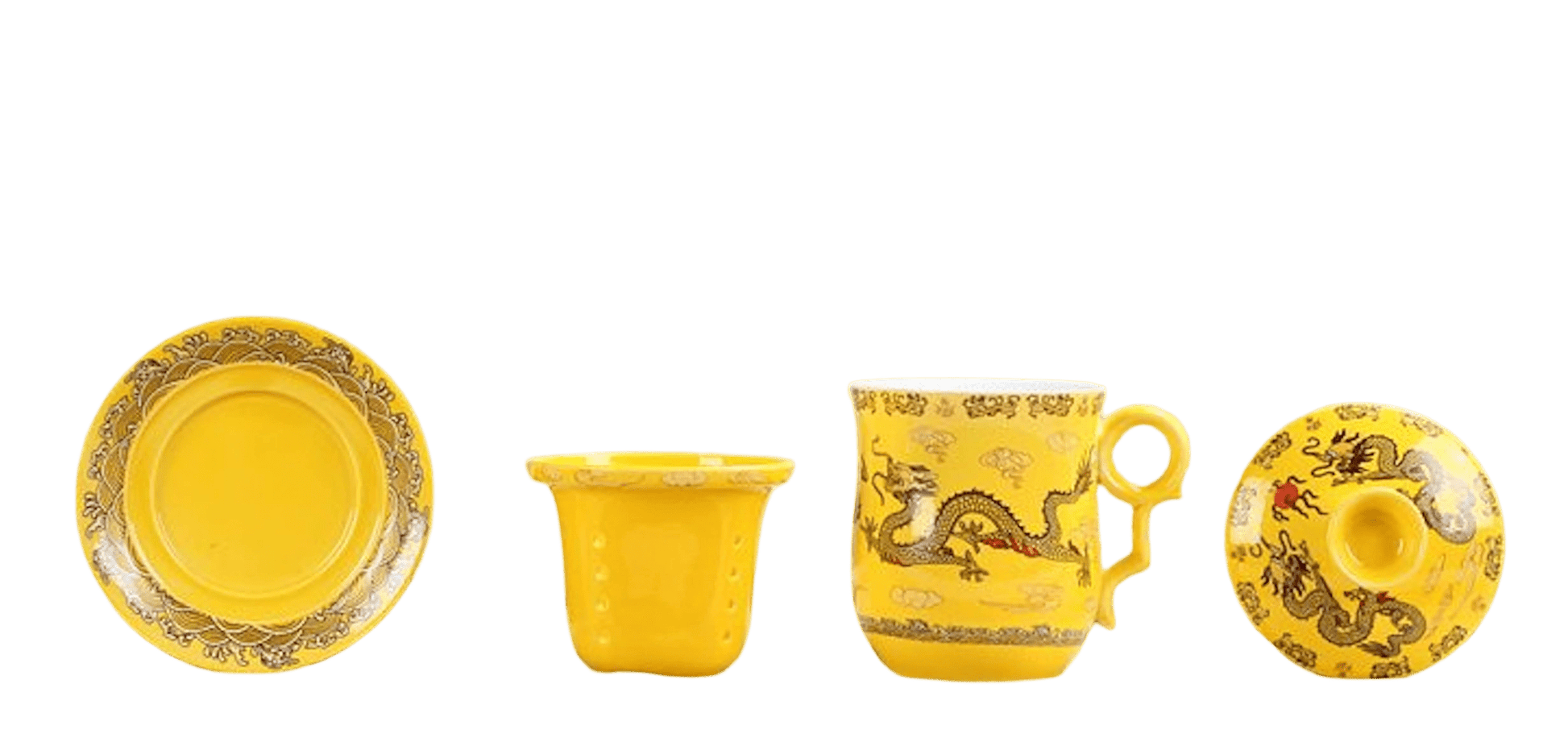 380ml Chinese Dragon Porcelain Tea Mug with Lid, Filter & Saucer - Tea Cup - Tiger Lily Tea Co