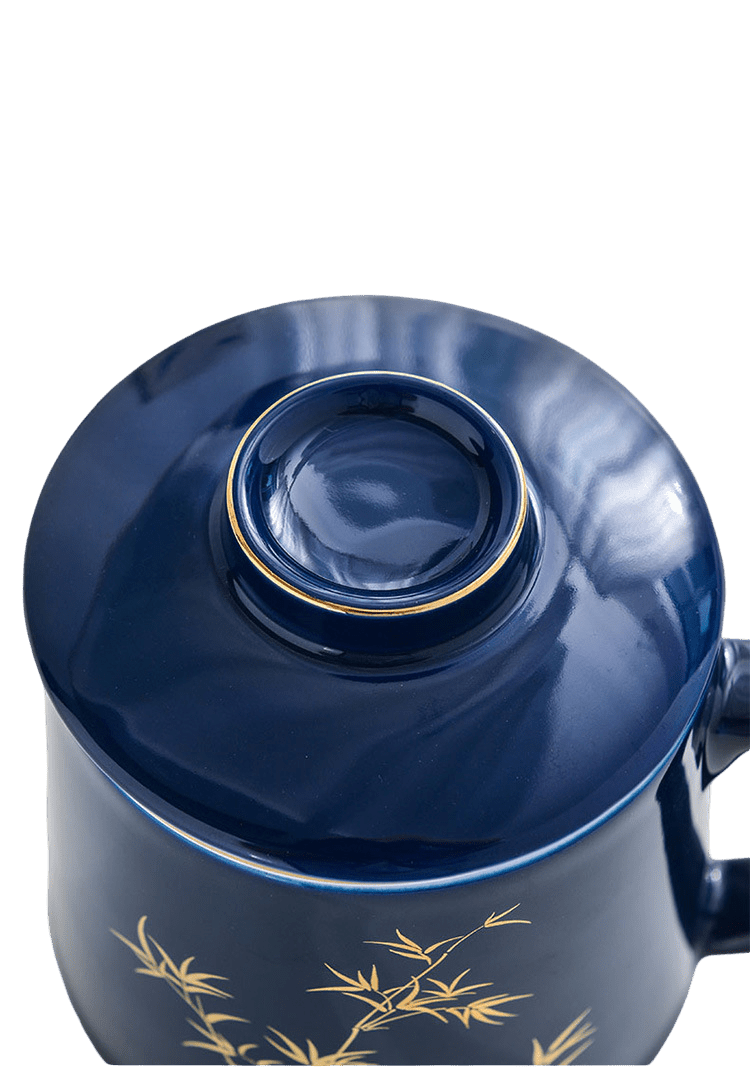 450ml Dark Blue Bamboo Ceramic Tea Cup with Infuser & Lid - Tea Cup - Tiger Lily Tea Co