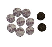 Puer tea cakes with packaging on a white background
