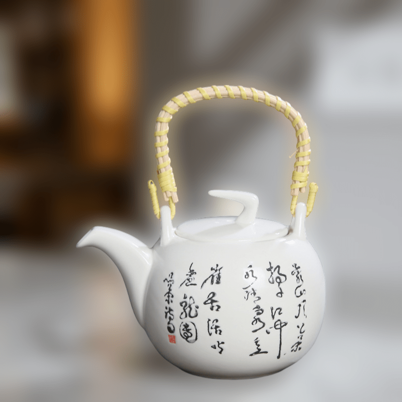 800ml Chinese Calligraphy Ceramic Teapot Set – Hand - Painted with 6 Teacups & Built - in Filter - TeaPot - Tiger Lily Tea Co