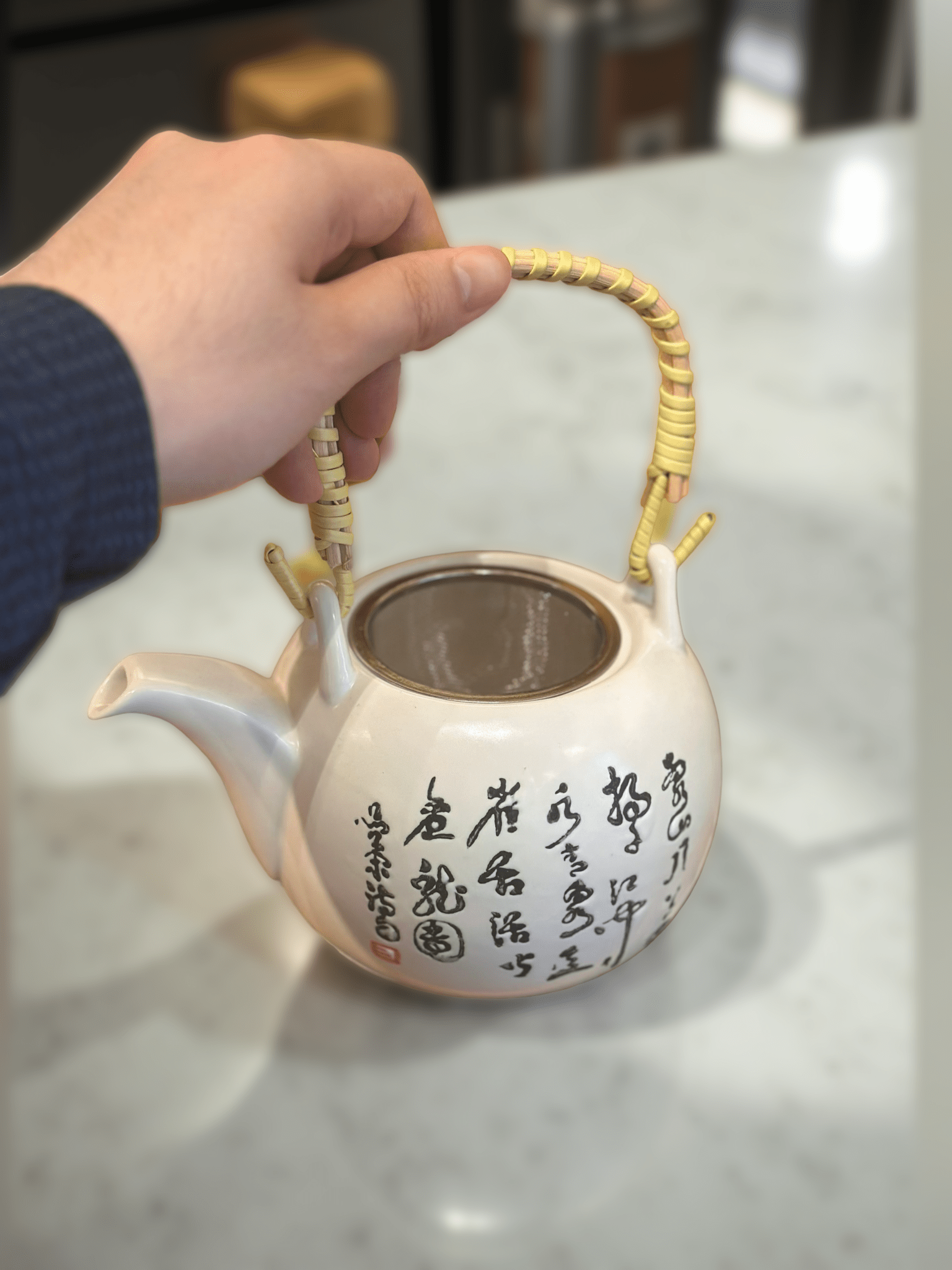 800ml Chinese Calligraphy Ceramic Teapot Set – Hand - Painted with 6 Teacups & Built - in Filter - TeaPot - Tiger Lily Tea Co