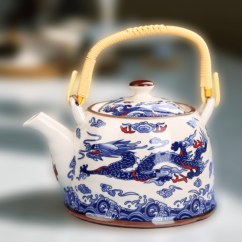 900ml Blue Dragon Ceramic Teapot Set – Chinese Style with 6 Teacups (110ml) - TeaPot - Tiger Lily Tea Co
