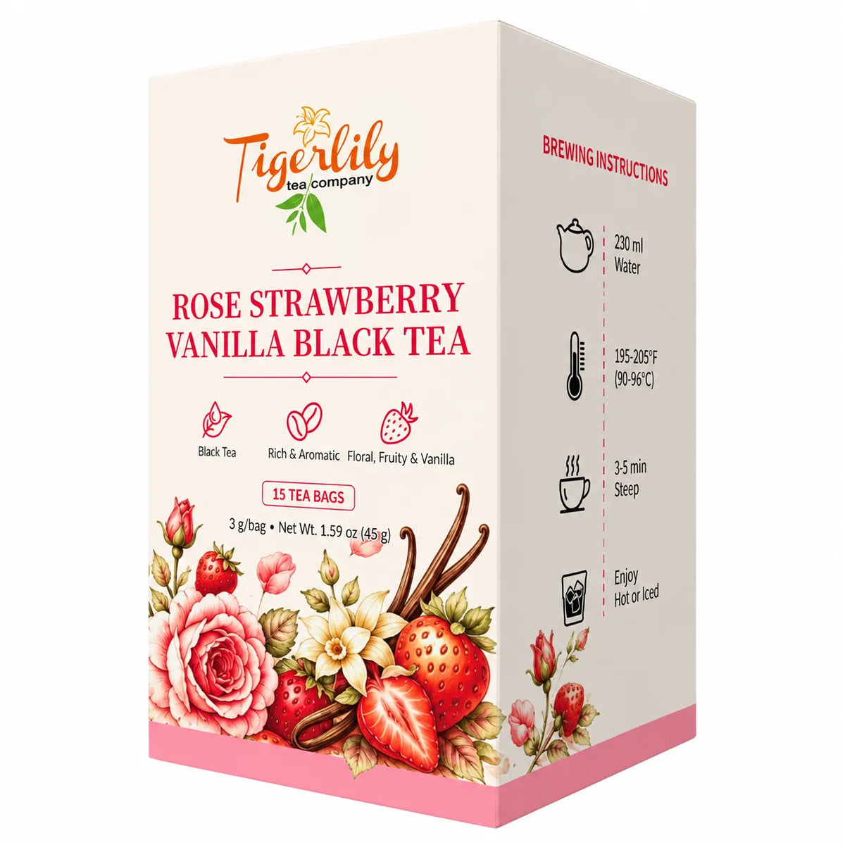 Rose Strawberry Vanilla Black Pyramid Tea Bag