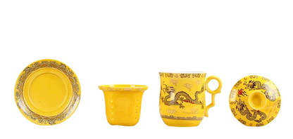 380ml Chinese Dragon Porcelain Tea Mug with Lid, Filter & Saucer