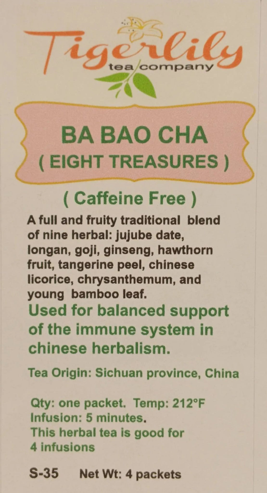 Eight Treasures (Ba Bao Cha) Caffeine Free Herbal Tea - Herbal - Tiger Lily Tea Co