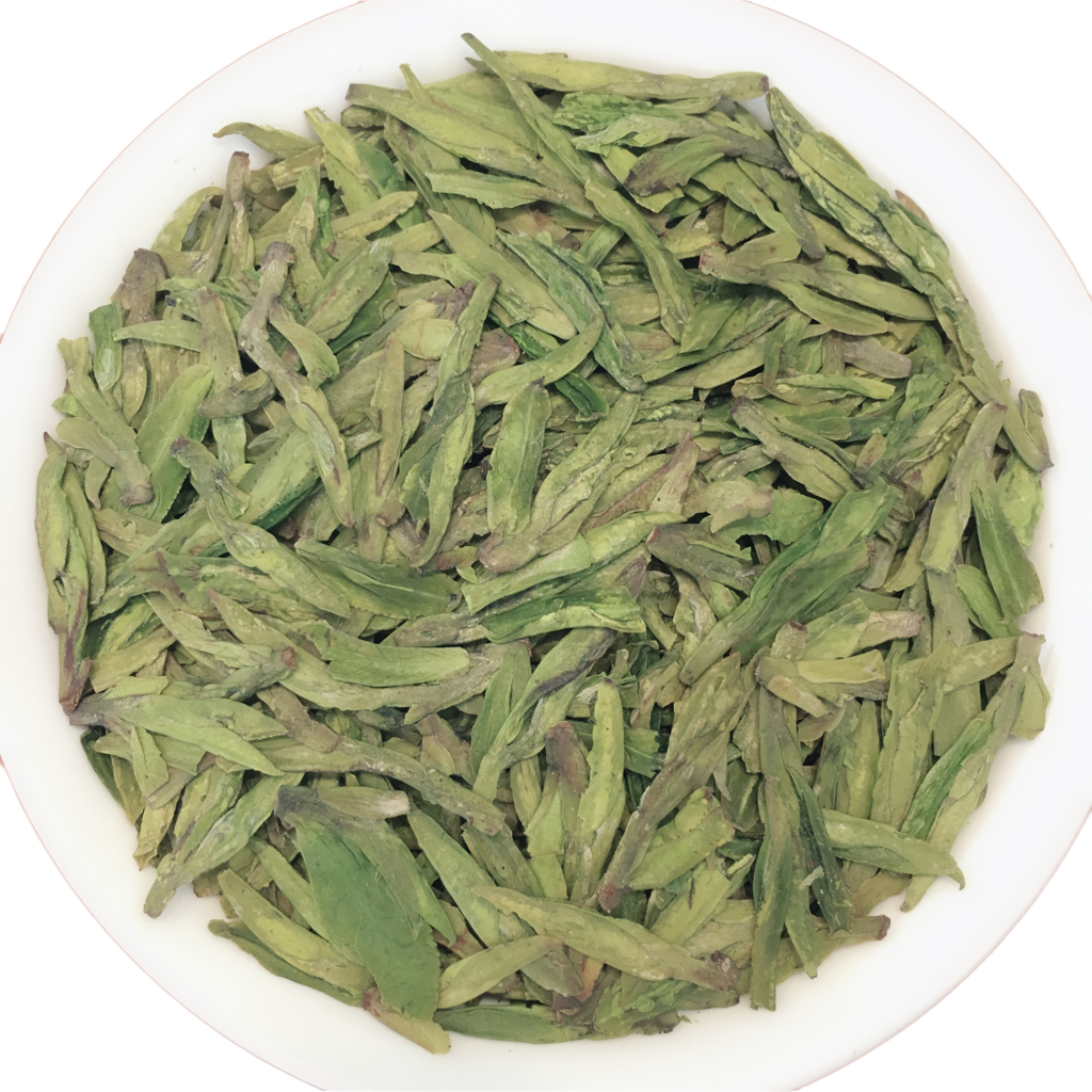Green tea leaves on a white plate