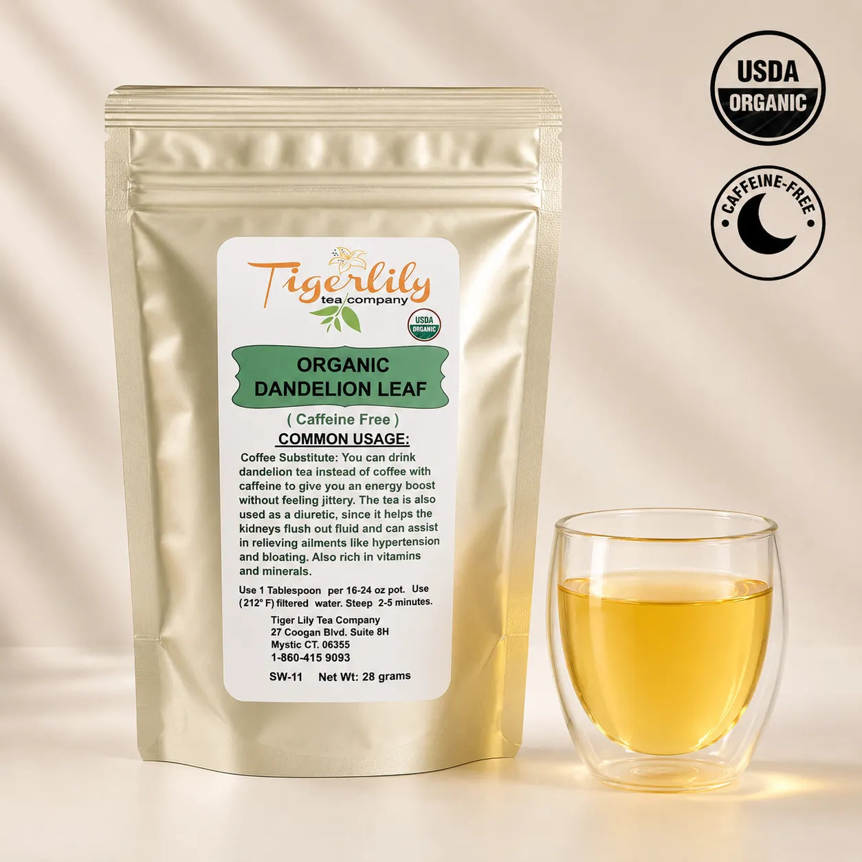 Organic dandelion leaf caffeine-free herbal tea