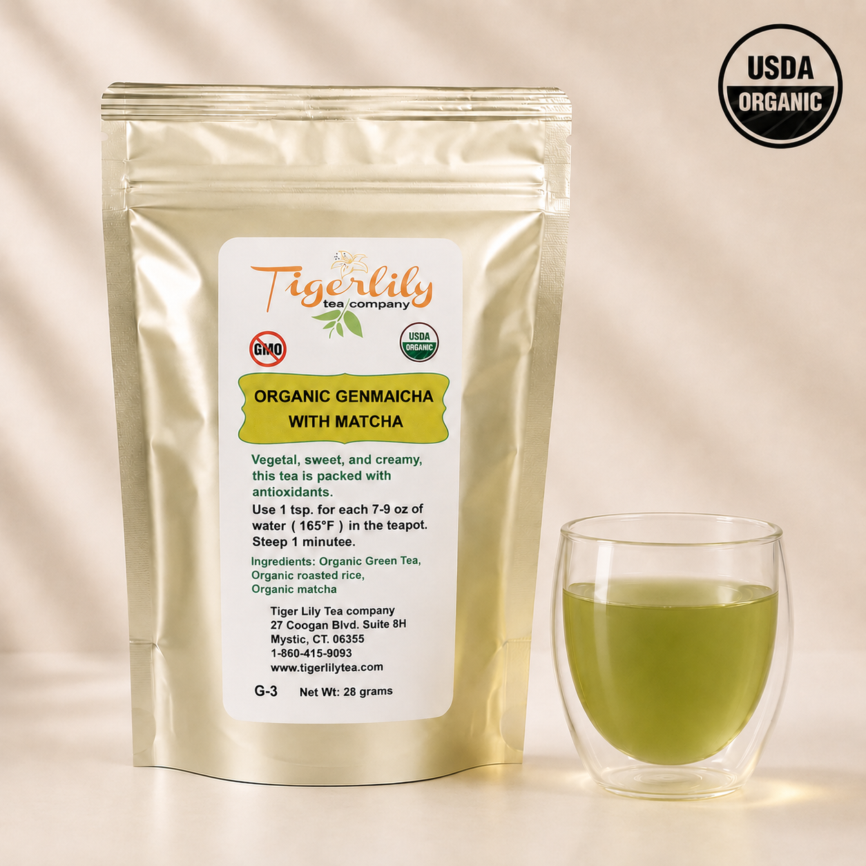 Organic genmaicha green tea with toasted rice and matcha