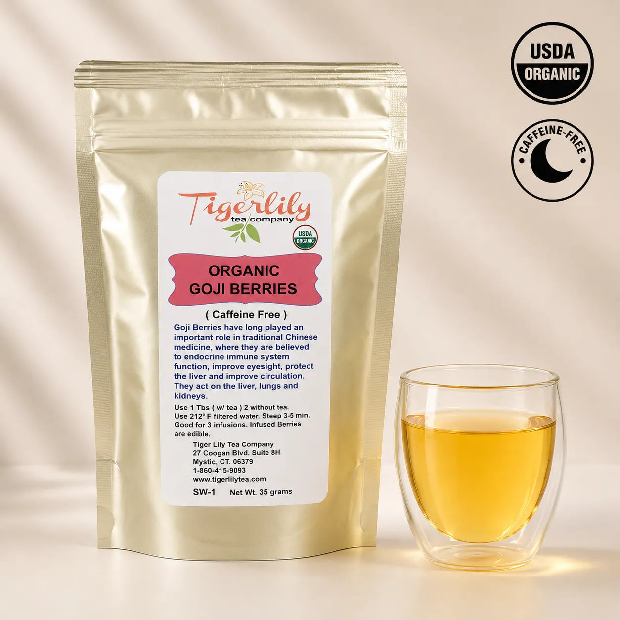 Organic whole goji berries herbal tea, caffeine-free