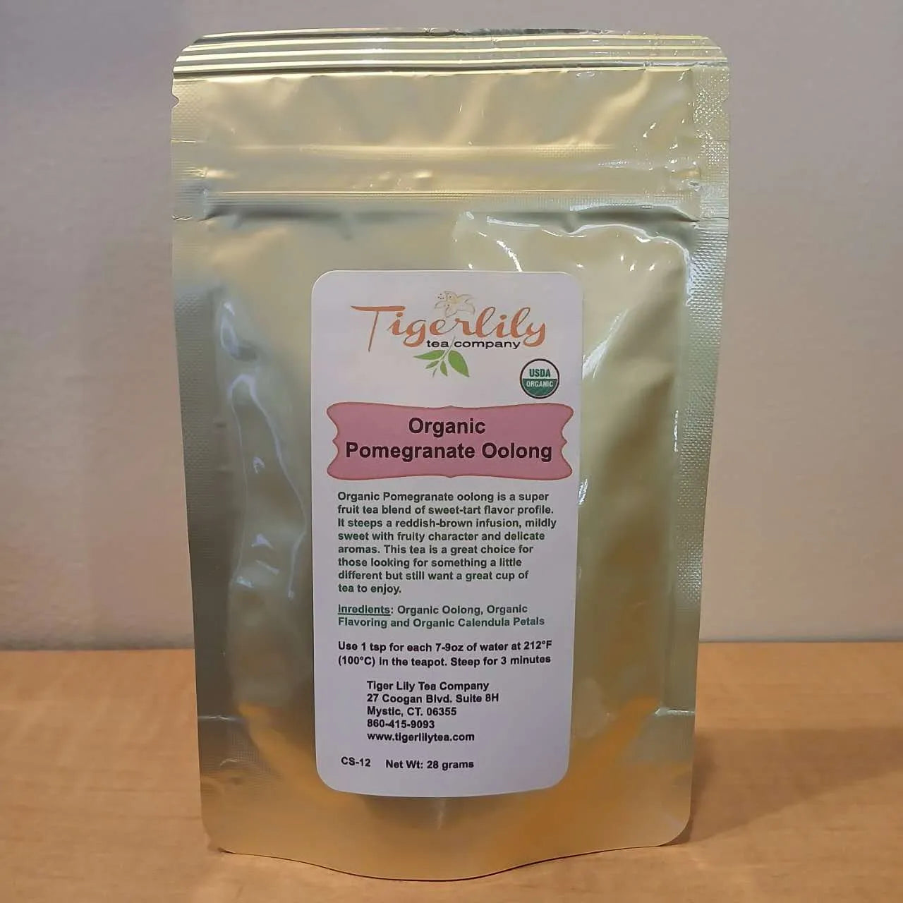 Organic Pomegranate Oolong tea pouch by Tiger Lily Tea