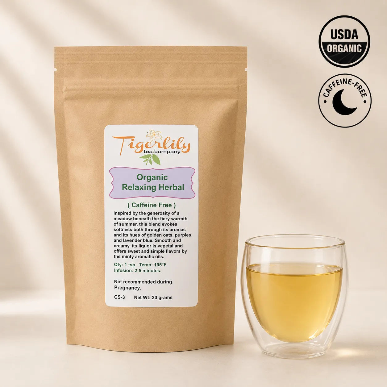 Organic caffeine-free floral herbal tea blend