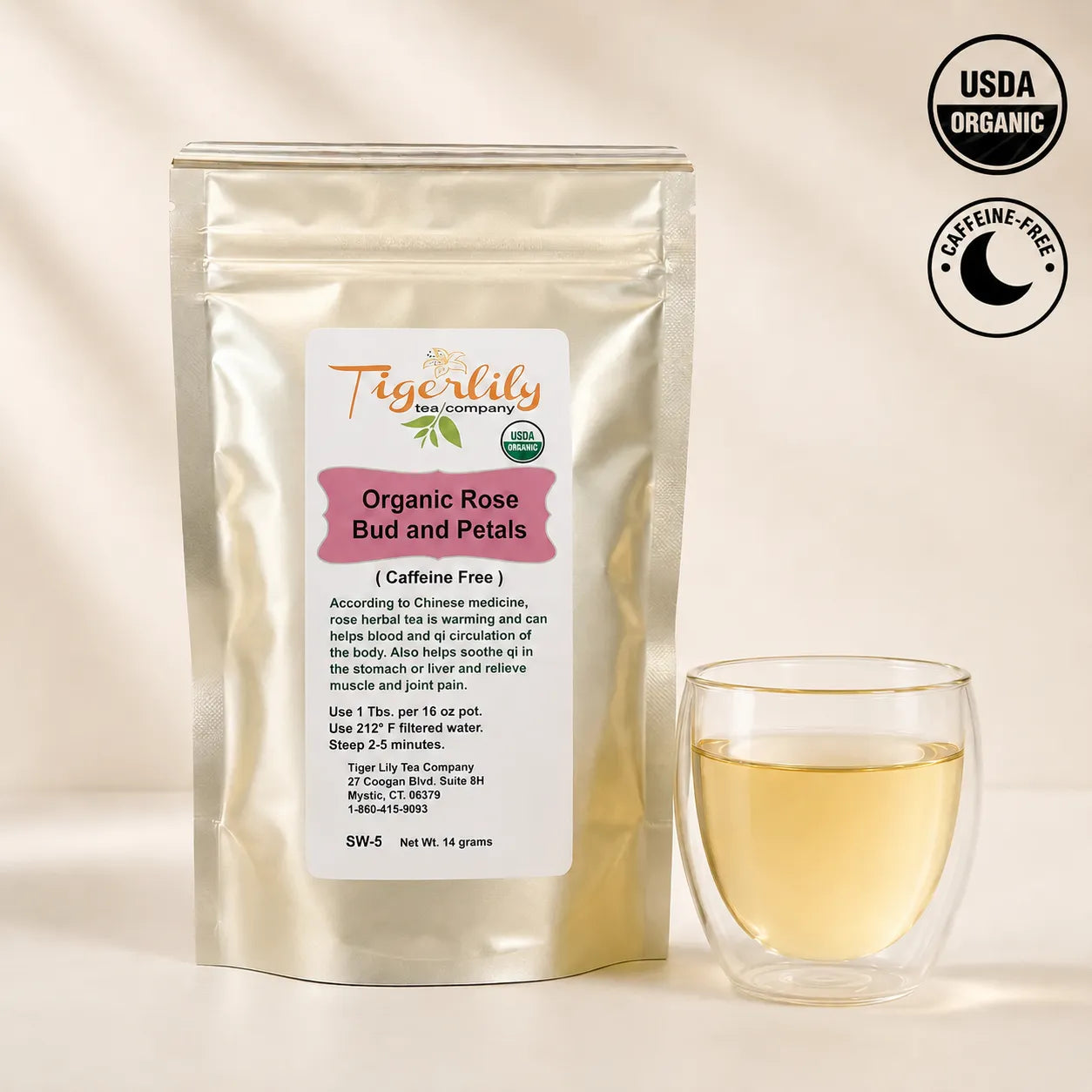 Organic rose buds and petals caffeine-free herbal tea