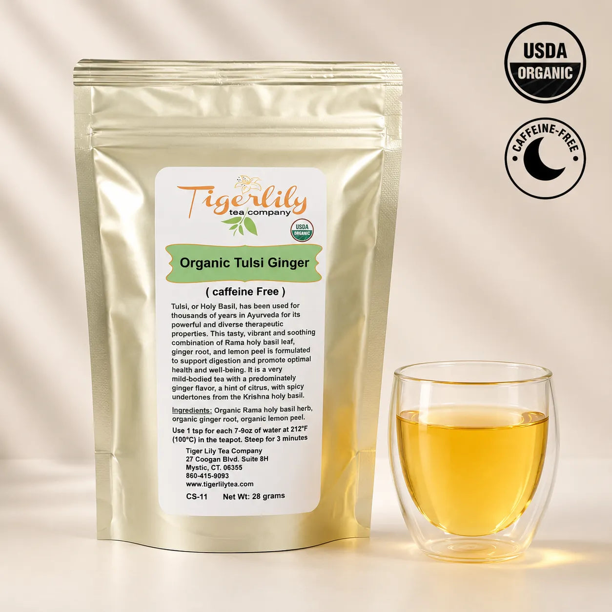 Organic tulsi ginger caffeine-free loose herbal tea
