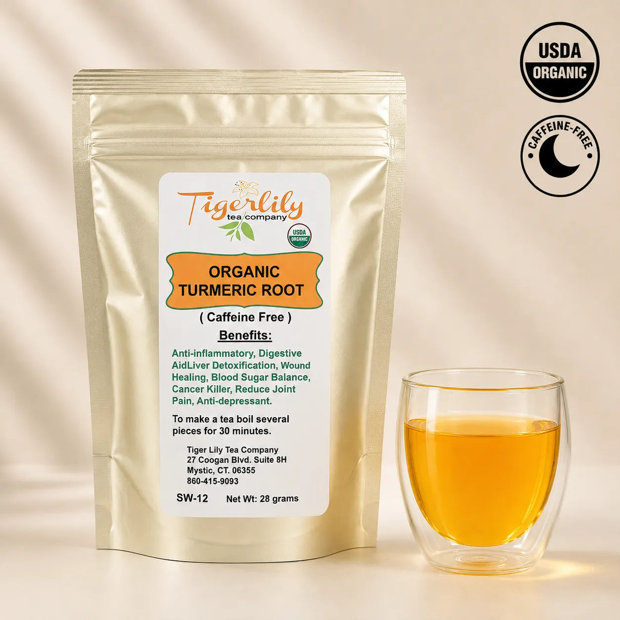 Organic turmeric root cut herbal tea, caffeine-free
