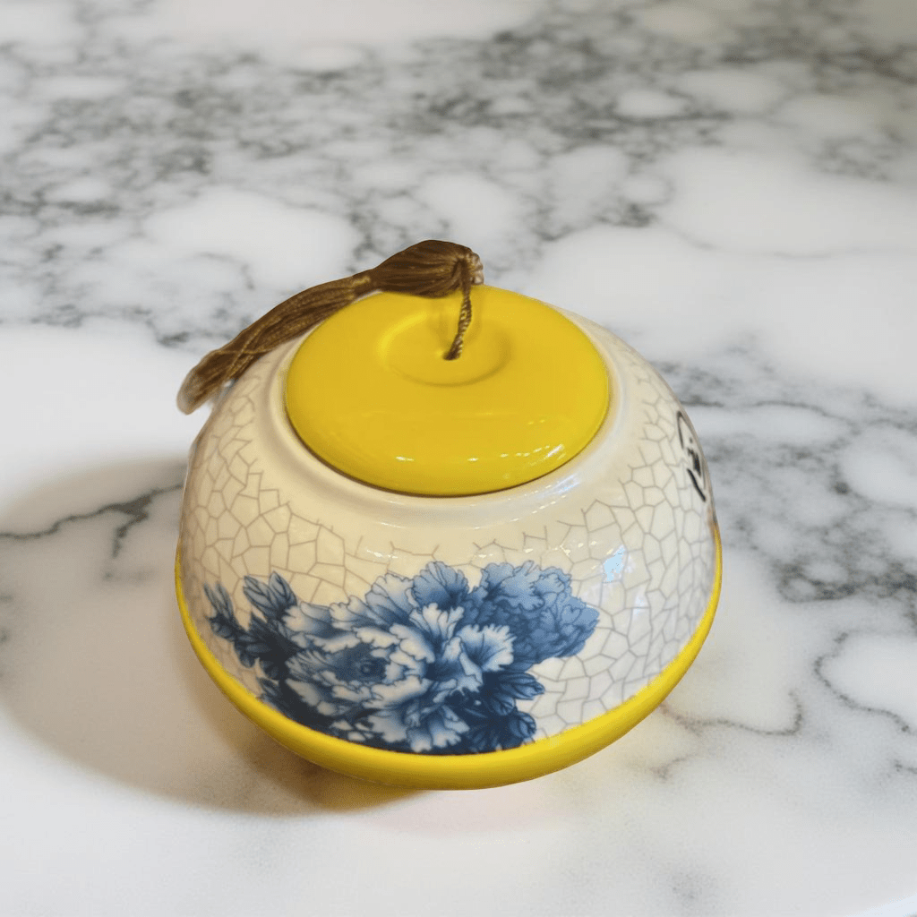 Porcelain Tea Jar – 800ML Airtight Yellow & White Peony Canister | Tigerlily Tea - Tea Jar - Tiger Lily Tea Co