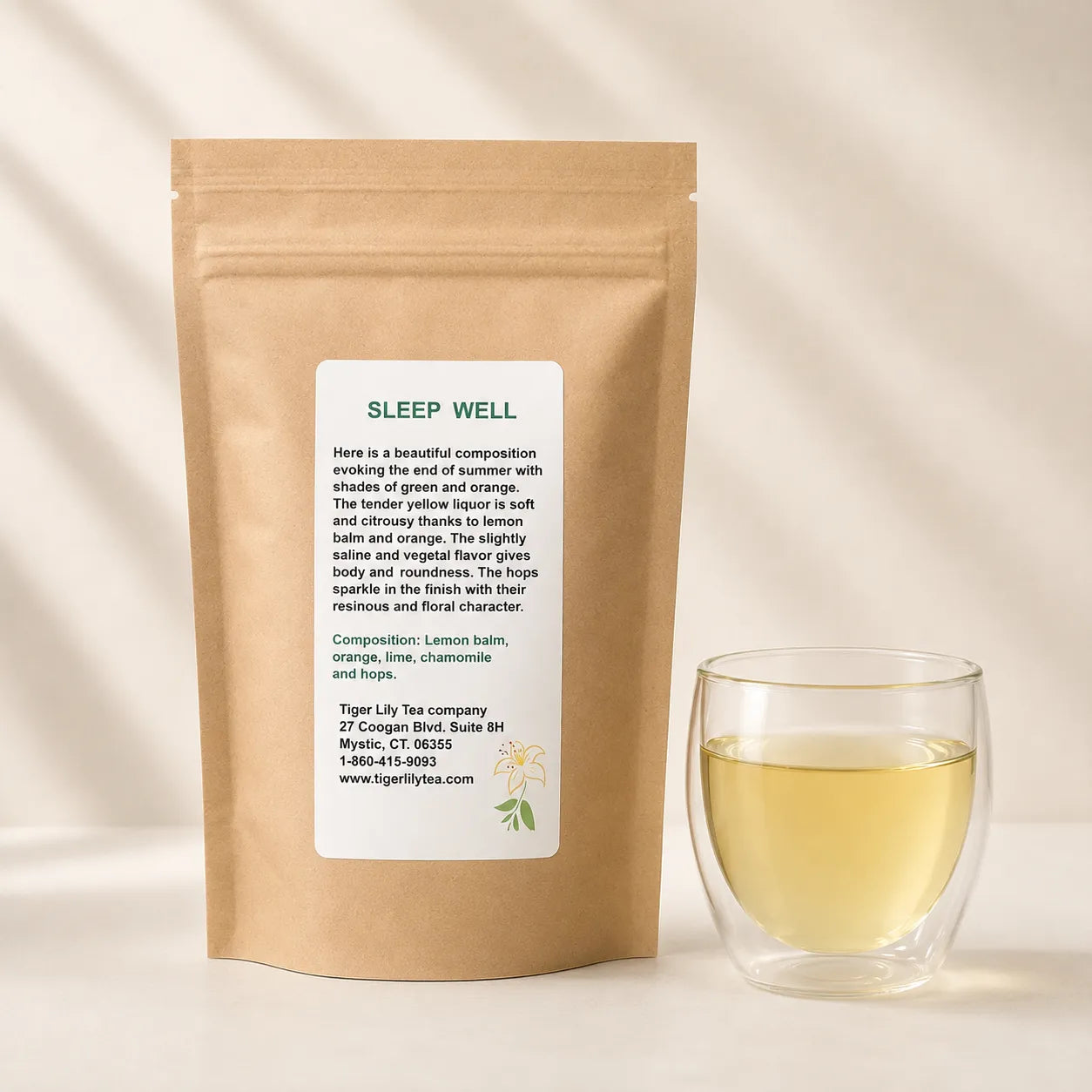 Caffeine-free evening herbal tea blend, loose leaf