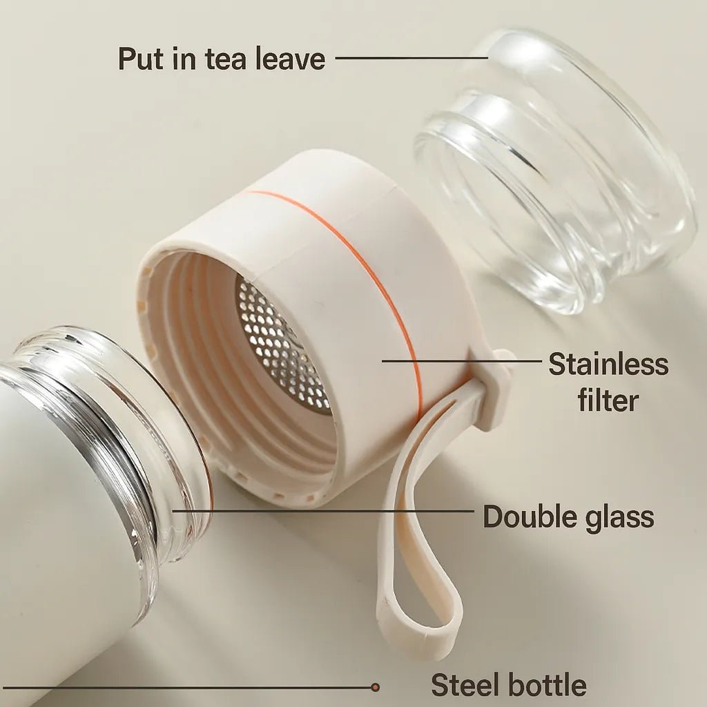 Tea leave Water Separation Cup, Heat - Resistant Borosilicate Glass Liner, 500ML - Tea Bottle - Tiger Lily Tea Co