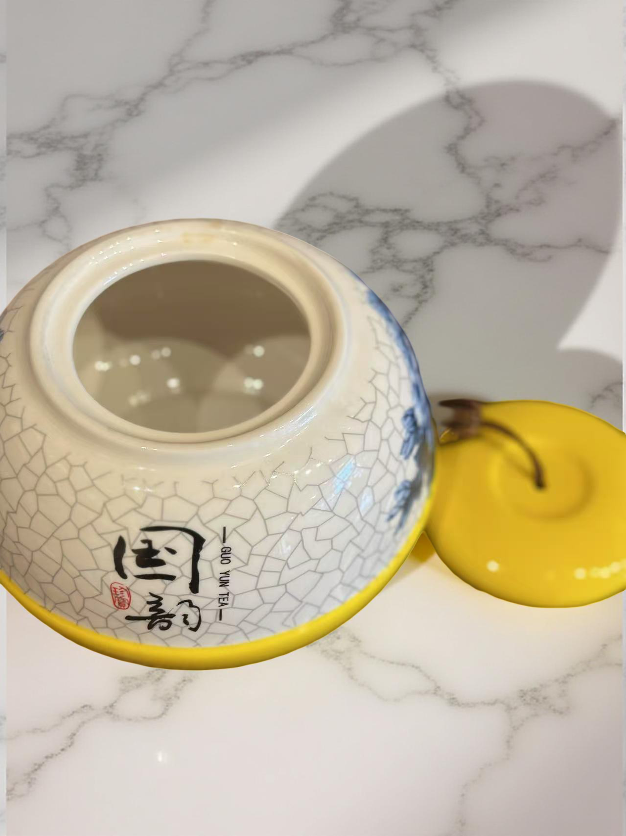 Porcelain Tea Jar – 800ML Airtight Yellow & White Peony Canister | Tigerlily Tea