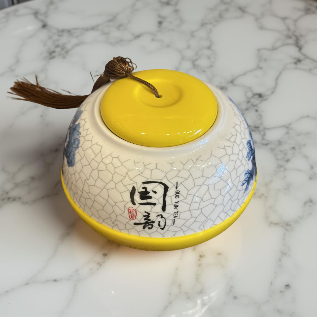 Porcelain Tea Jar – 800ML Airtight Yellow & White Peony Canister | Tigerlily Tea