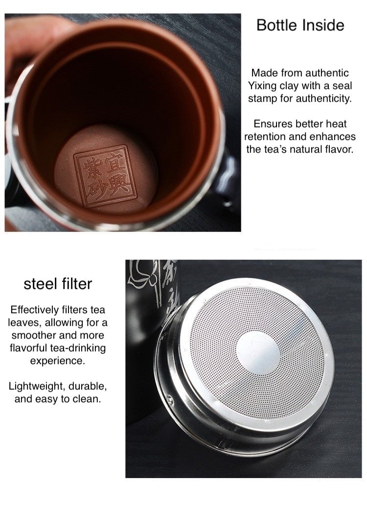 Yixing Zisha Clay Tea Bottle – 550ml Stainless Steel Travel Tea